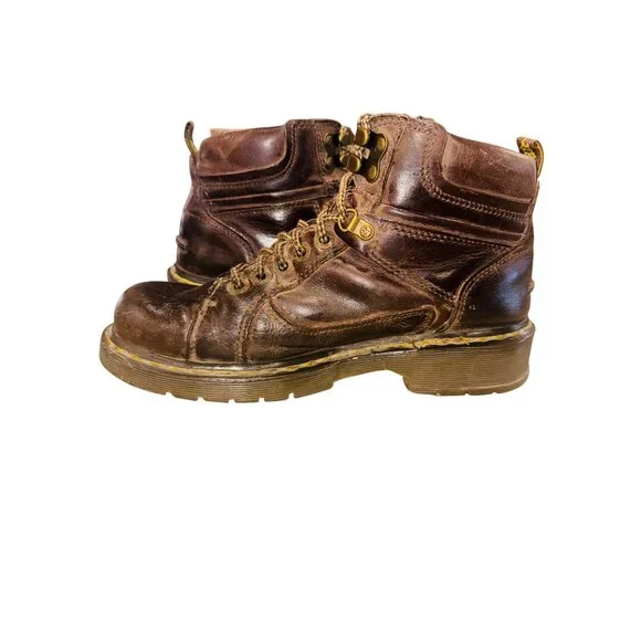 VTG Dr. Martens Soren Air Wair Brown Leather Distressed Work Boots 9M 10W Grunge - Picture 7 of 10